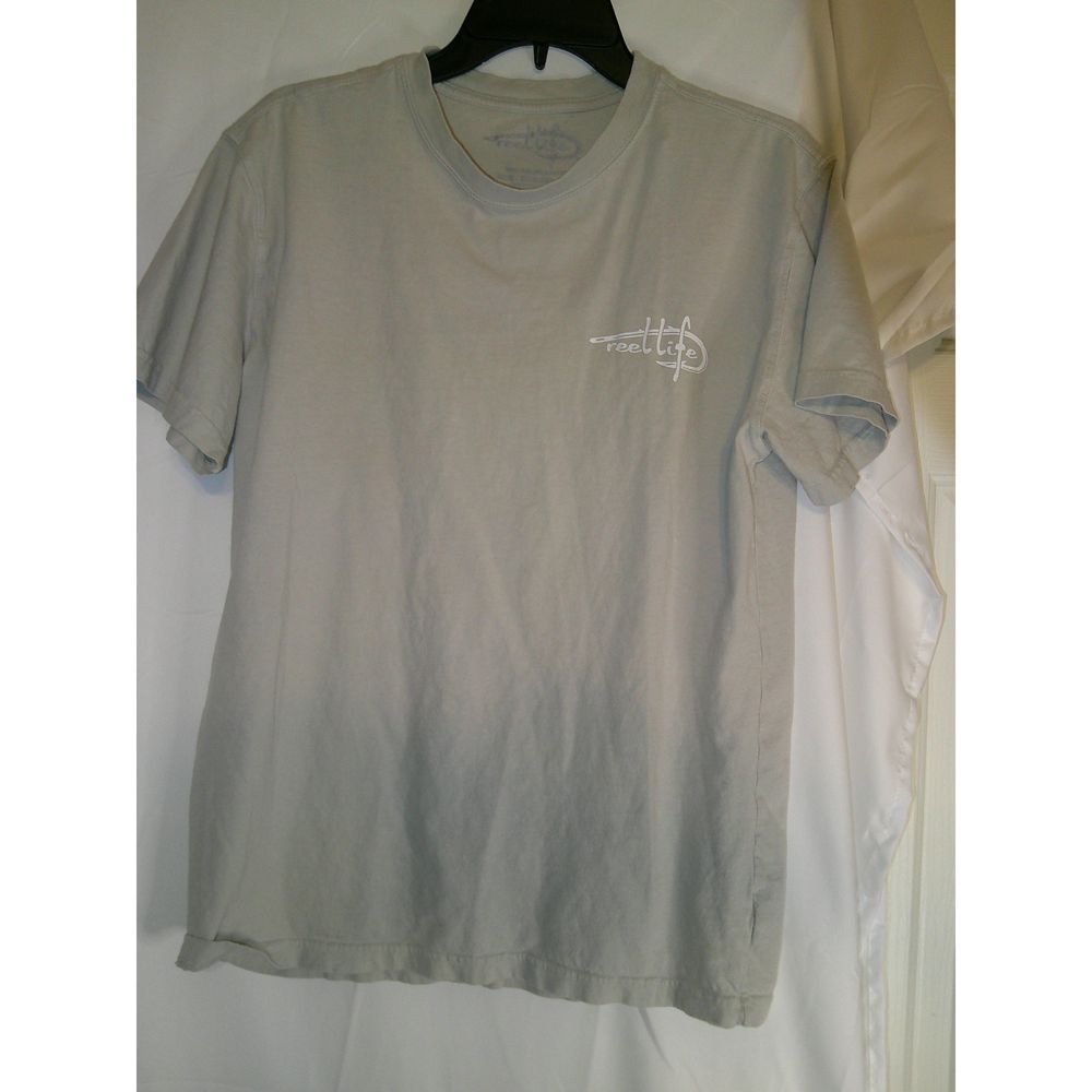 Vintage Reel Life Gray Tshirt with Paddle Graphic on Back‎ Size Medium